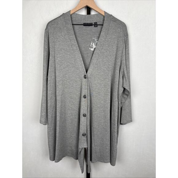 Susan Graver Weekend Knit Cardigan Sweater Womens 2X Gray Buttons Stretch Draped - Picture 1 of 8